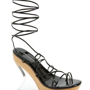 Jeffrey Campbell Droid Wood Platform Lucite heel black gladiator sandal 7.5M
